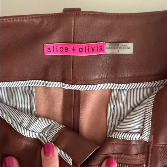 Alice + Olivia Brown Leather Shorts - Picture 2 of 4